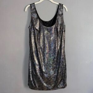 RISQUE Semi Sheer Holographic Shimmer Sparkle Club Party Rave Tank Dress Medium